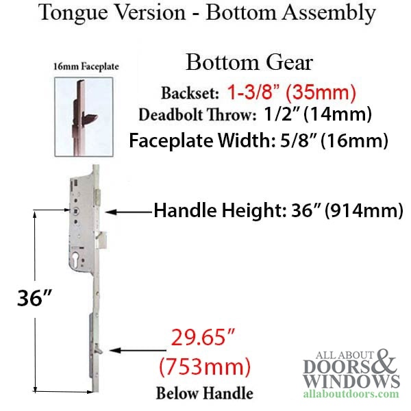 16mm Manual 35/92 Gear with Tongue at 29.65 inches, 1-inch Deadbolt, 36-inch Handle Height - All About Doors and Windows