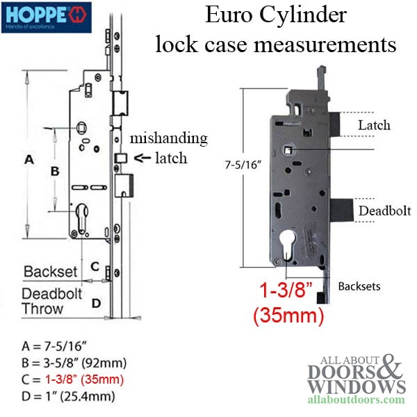 Hoppe HLS9000 Manual 35/92 Gear with Tongue at 26.42 inches, 1 Inch Deadbolt, and 36 Inch Handle Height