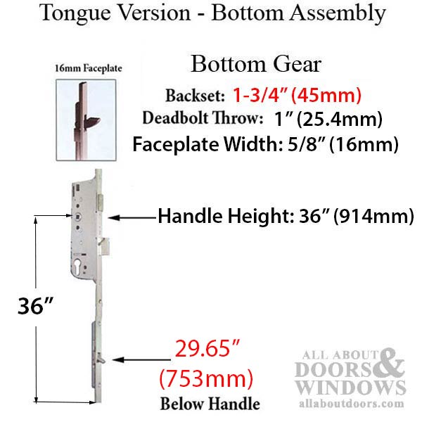 16mm Manual 45/92 Gear, Tongue 29.65 inches, 1-inch Deadbolt, 36-inch Handle Height