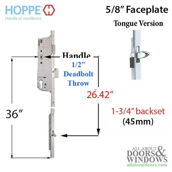 Hoppe 16mm Manual Gear, 45/92, Tongue at 26.42 inches, 1/2-inch Deadbolt