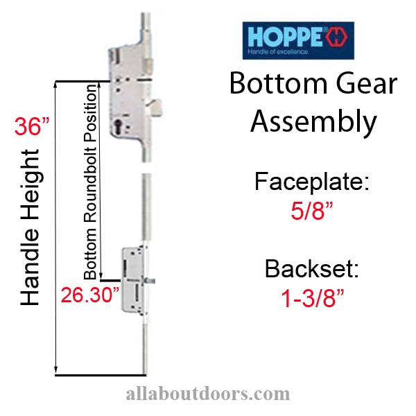 Hoppe 16mm manual gear, 35/92, roundbolt at 26.30 inch, 1 inch deadbolt