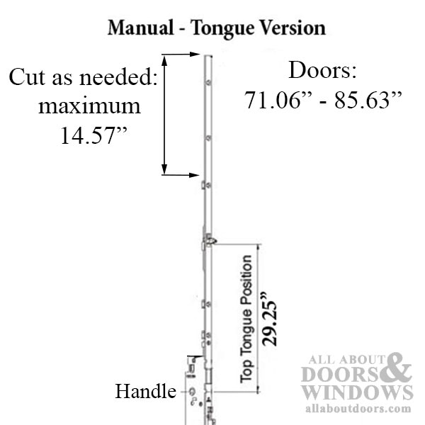 Dimensions of the Hoppe 16mm Manual Top Extension, Tongue @ 29.25", 48.03" Length