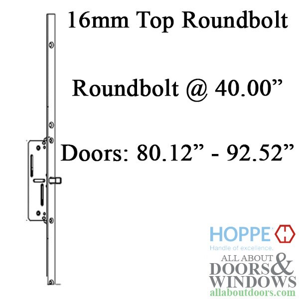 Hoppe 16mm manual top extension roundbolt 40.00 inch, 56.54 inch length