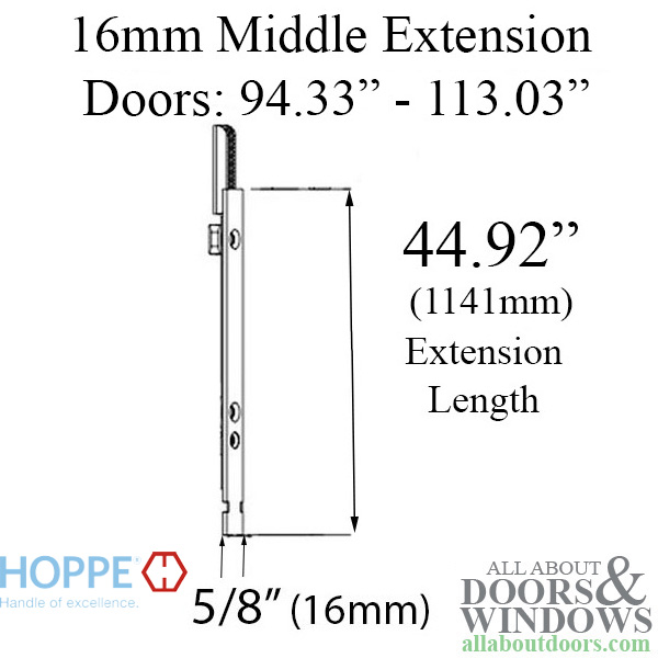 Hoppe 16mm manual middle extension, shootbolt 44.92 inch length