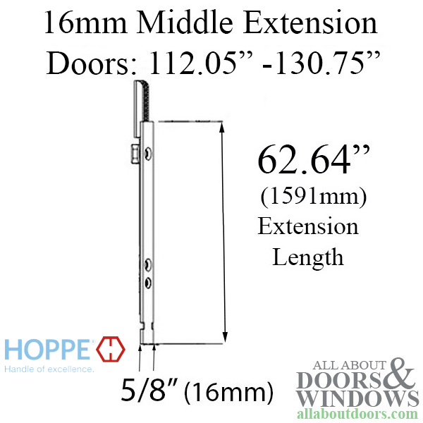 Hoppe 16mm manual middle extension, shootbolt 62.64 inch length