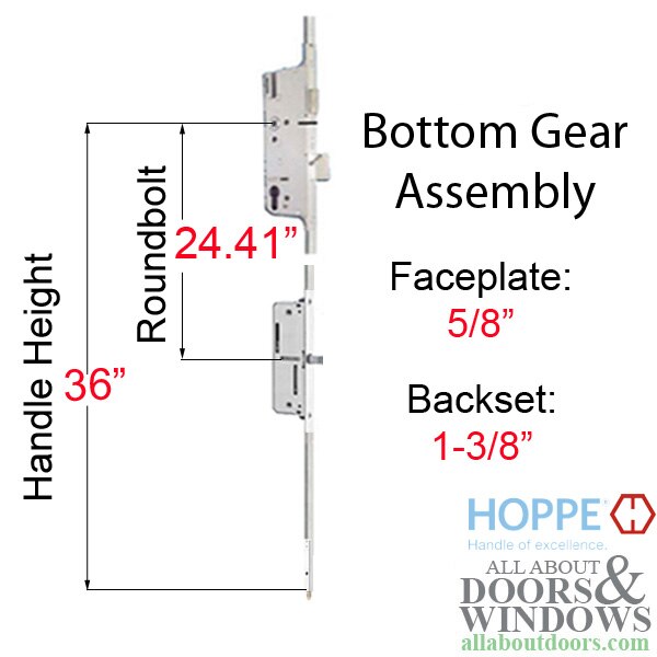 Hoppe 16mm manual gear, 35/92, shootbolt-roundbolt 24.41", 1" deadbolt