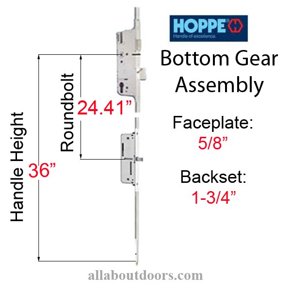 Hoppe 16mm manual gear, 45/92, shootbolt, roundbolt 24.41 inch, 1 inch deadbolt