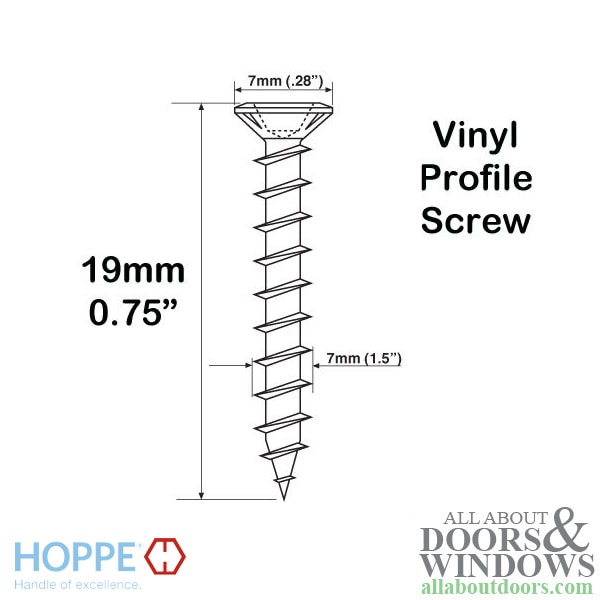 Hoppe stainless steel chipboard screws with 7mm head and 19mm length