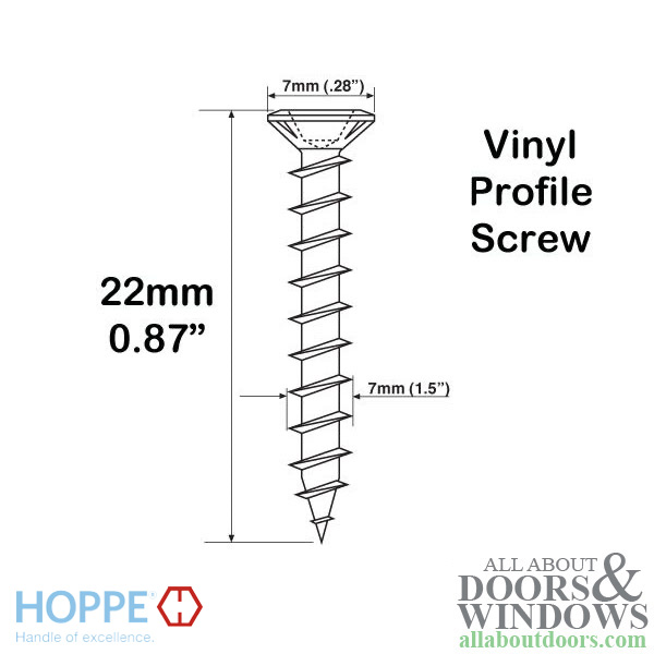 Hoppe stainless steel chipboard screws with 7mm head and 22mm length