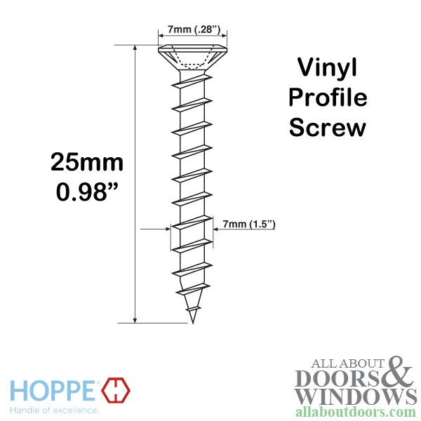 Hoppe stainless steel chipboard screws with 7mm head and 25mm length