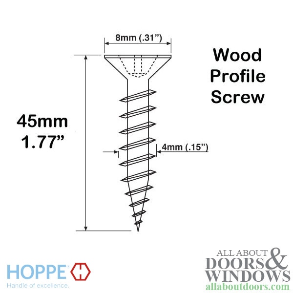 Hoppe stainless steel chipboard screws with 8mm head and 45mm length