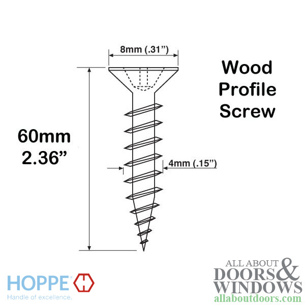 Hoppe stainless steel wood screws with 8mm head and 60mm length