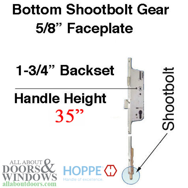 Hoppe 16mm manual gear 45/92 shootbolt with 1 inch deadbolt, 35 inch handle height