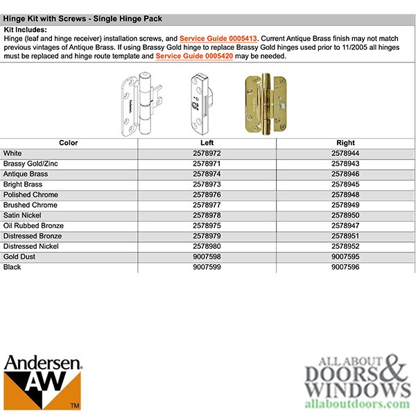 Single Hinge Andersen Frenchwood Hinged Patio Door