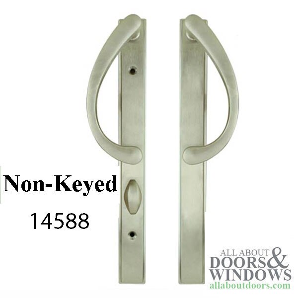 Profile View view of the Right Hand, Outside Keyed Copperite Sliding Patio Door Handle, Dimensions also included