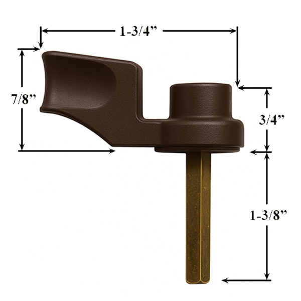 Side view and Dimensions of the Pella Sliding Door Thumb Turn