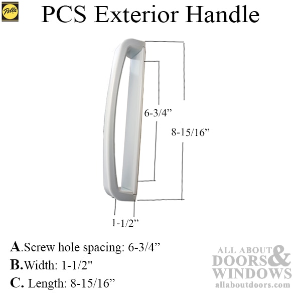 Close-Up of Pella PCS Exterior Handle in White - Dimensions