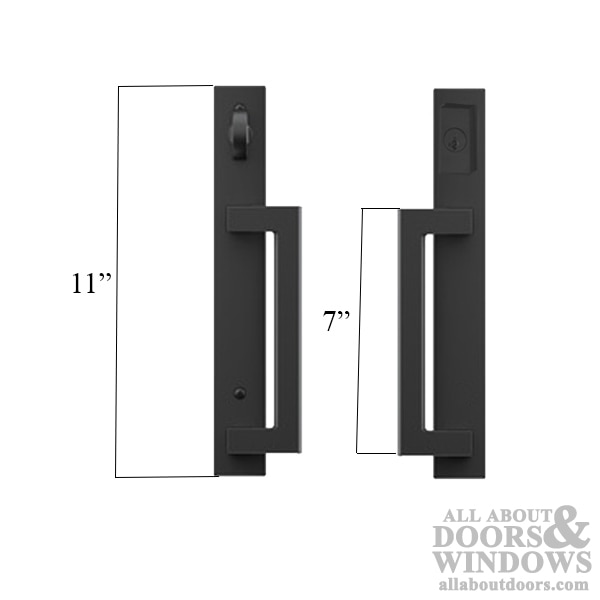 Profile Dimensions of the Pella Plazo Modern Sliding Door Hardware with Active Keyed Trim