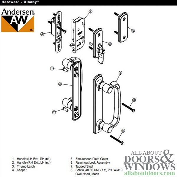 Andersen albany exterior right hand lock assemly for frenchwood gliding doors
