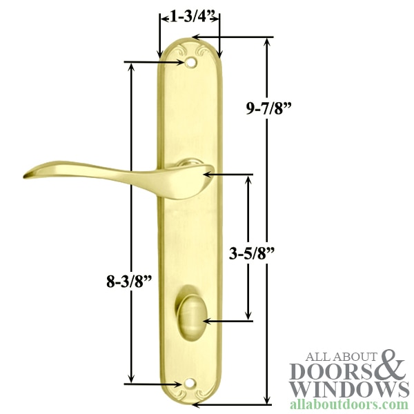 Pella Right Hand (RH) Active Handle Set for Hinged Door, No Key Lock - Dimensions