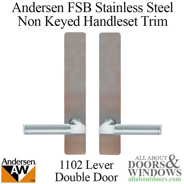 Andersen FSB 1102 Non-Keyed Complete Trim Set for Double Doors - Satin Stainless Finish - Stainless Steel Material