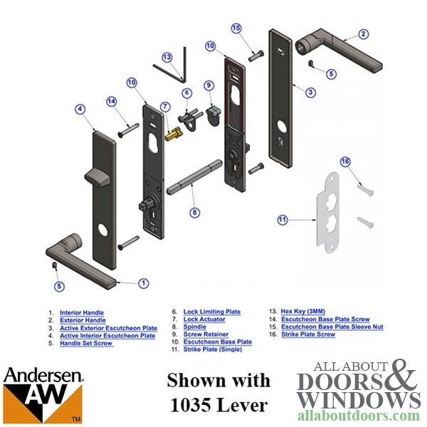 Andersen FSB 1102 Complete Keyed Trim Set for Double Doors - Satin Stainless Finish - Stainless Steel Material