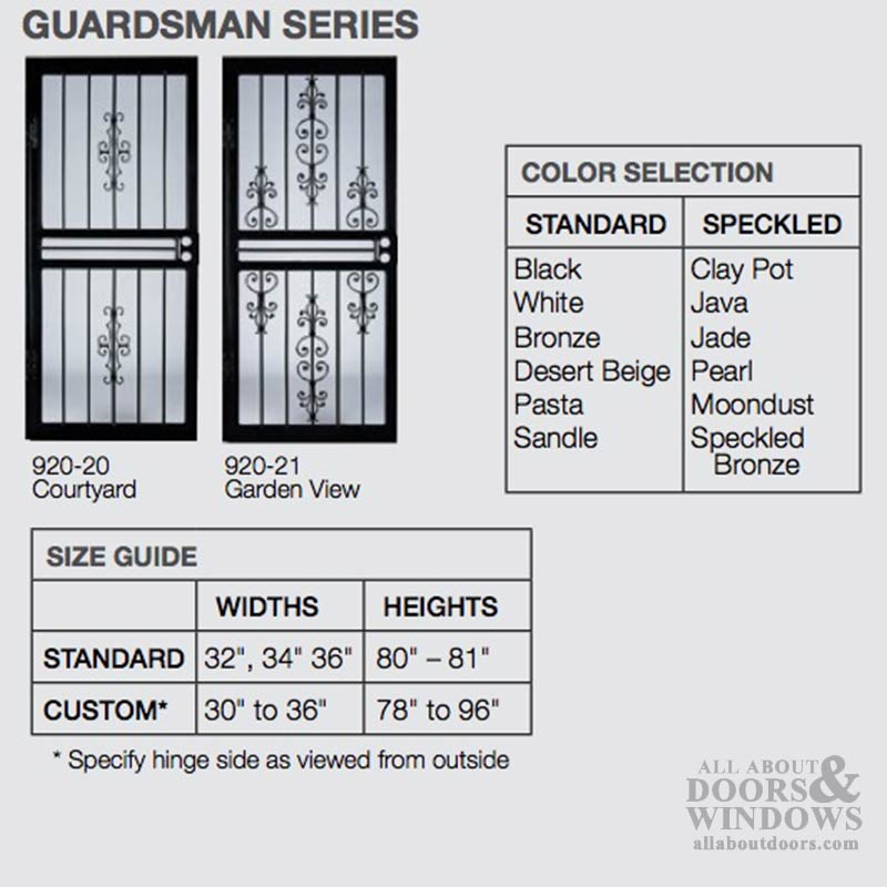 Larson Storm Door Size Chart