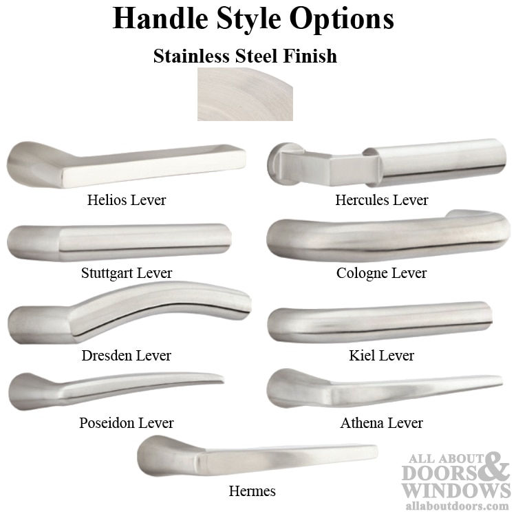 Handle Style Options of the Multipoint Trim Handleset in stainless steel, showcasing its smooth finish and contemporary design