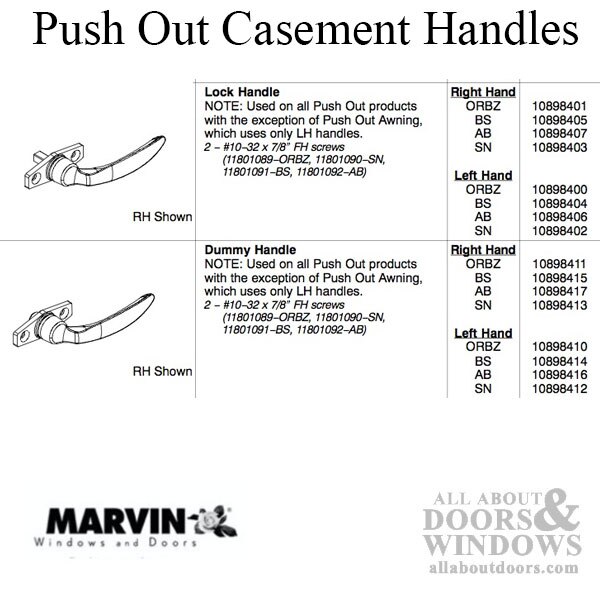Marvin Push Out Casement Lock Handle, Left Hand Dummy - Color Options Available