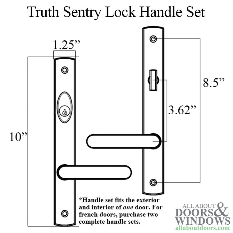 Truth Sentry 45.03 Solid Brass Handle Set, Contemporary Keyed - Dimensions