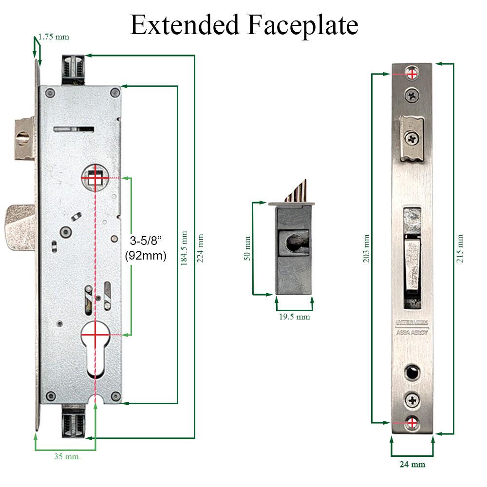 Interlock LCL Mortise Lock 35/92 with Extended Faceplate