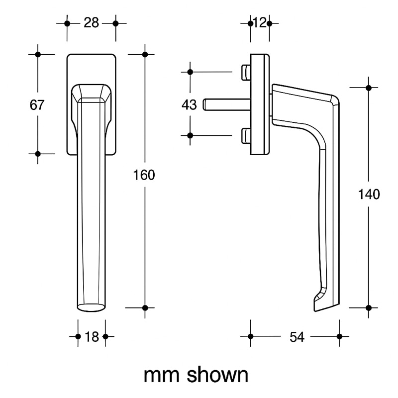 Balcony Door Handle Set Dimensions