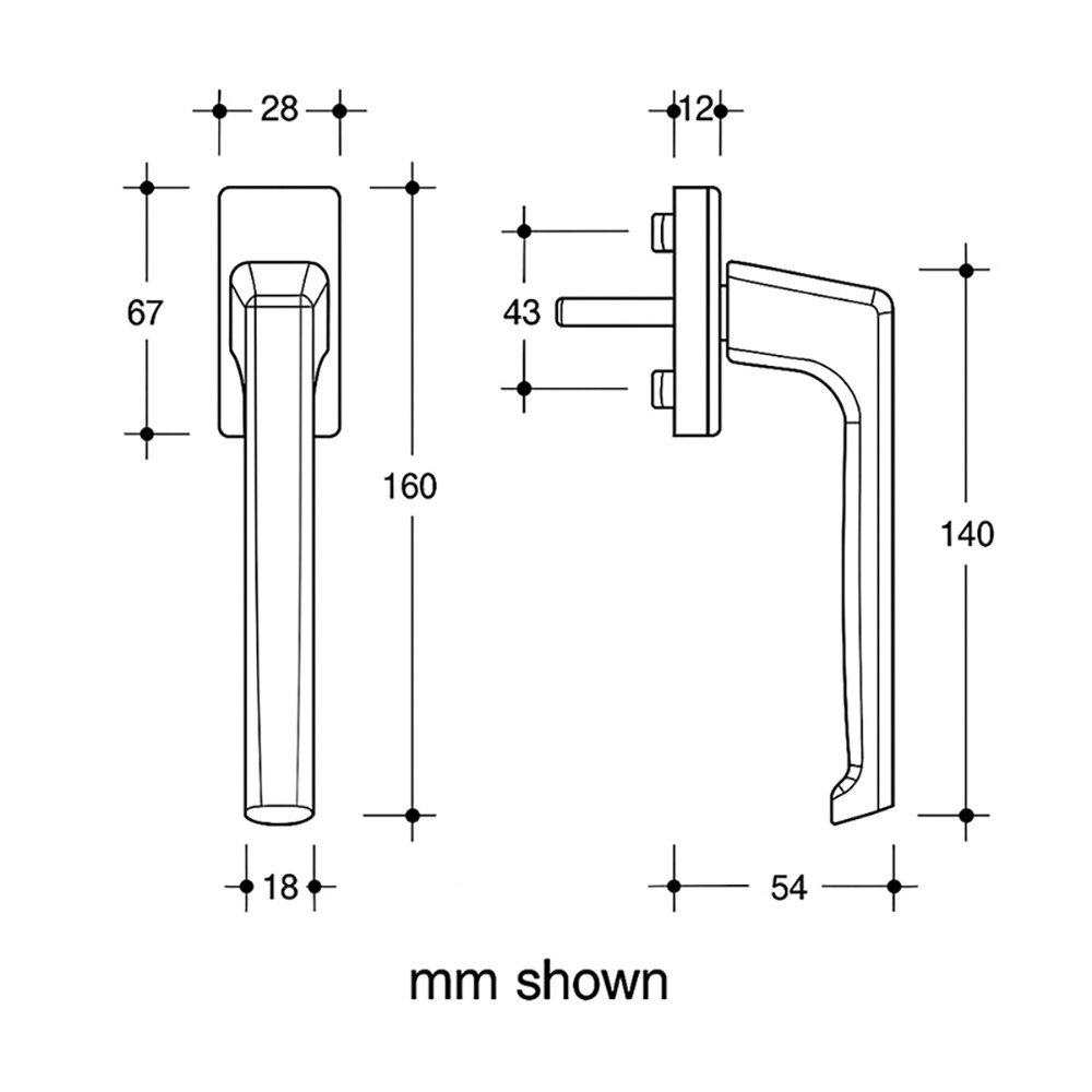 Balcony Door Handle Set Dimensions