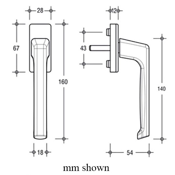 Balcony Door Handle Set Dimensions