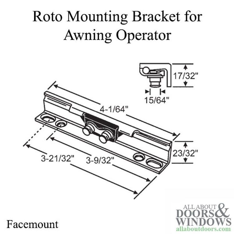 Roto X-Drive Mounting Bracket Facemount Awning Operator - Dimensions