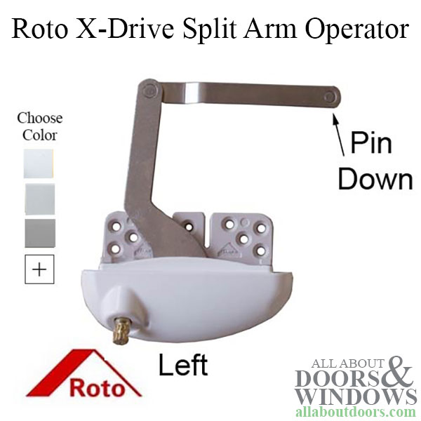 Roto left hand split arm vinyl casement window operator