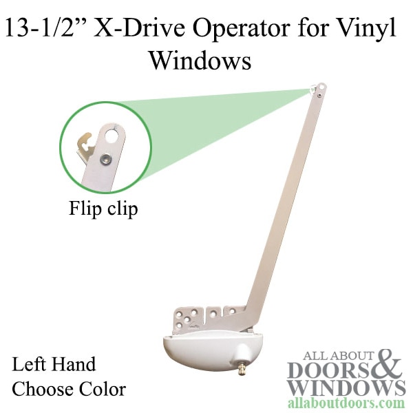 Roto 13-1/2" left hand single arm X-Drive operator Vinyl Window Application