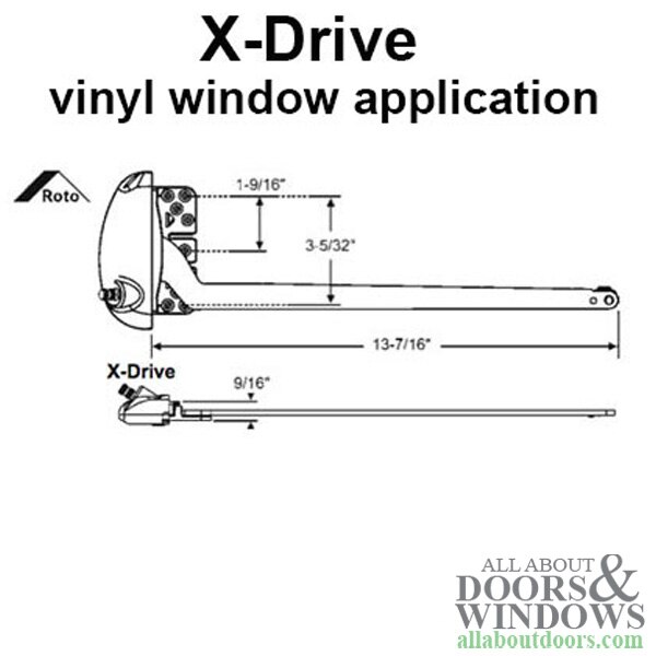 Roto 13-1/2 inch Single Arm X-Drive, Left Hand, Vinyl Window Application