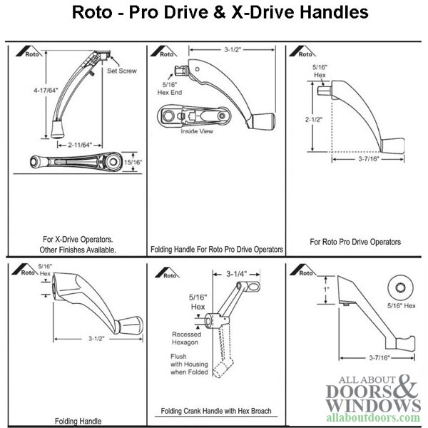 Roto 13-1/2" Single Arm X-Drive Operator, Left Hand, Vinyl Windows