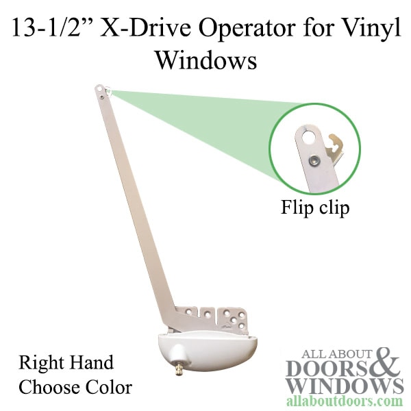 Roto 13-1/2 inch single arm X-Drive right hand vinyl casement window operator