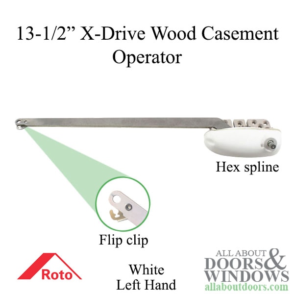 13-1/2" X-Drive left hand single arm operator for wood casement windows