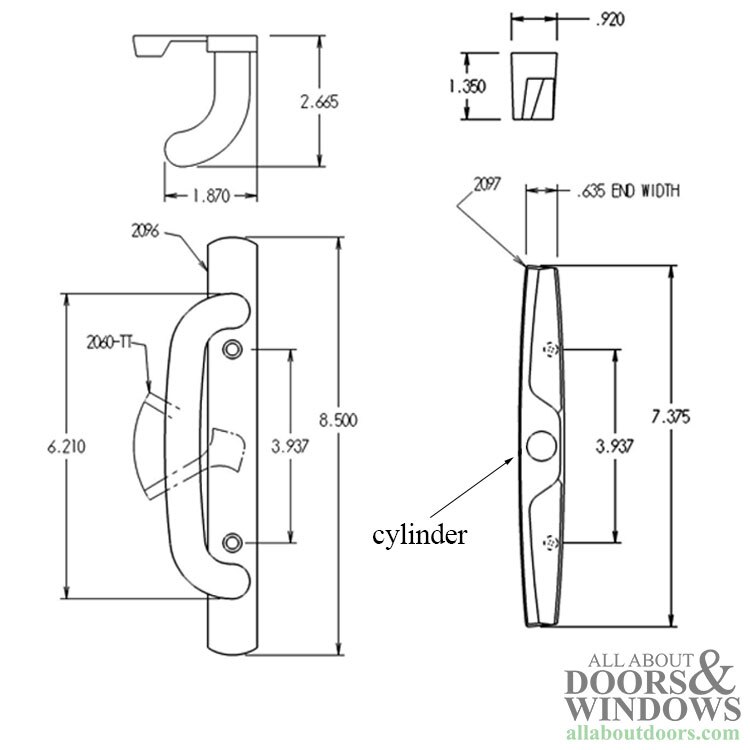 Veranda Keyed Sliding Patio Door Handle Set Specifications