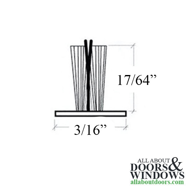 Adhesive Back Surface-Mount Weatherstrip .187" x .270" Pile with Fin Seal - Profile Dimensions