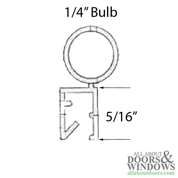 Bilt Best Horizontal Frame Weatherstrip, .250 Diameter Bulb - Dimensions