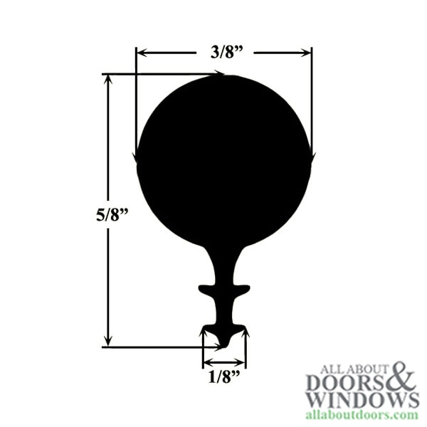 Kerf Style Weatherstrip with 3/8 Inch Foam Filled Bulb - Dimensions