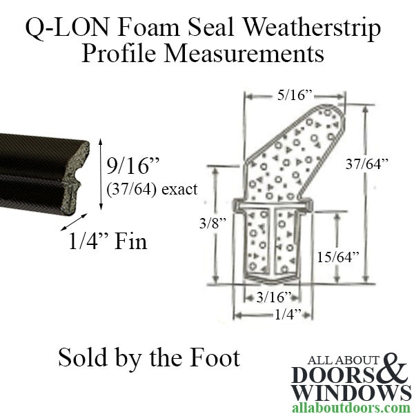 Q-Lon Foam Seal Weatherstrip, Sold by the Foot - Profile Dimensions
