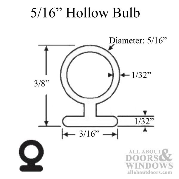 Hollow .300 Bulb Weatherstrip - Black - Profile Dimensions