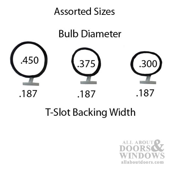 Hollow Bulb .187 T-slot Backing, .450 Bulb, Slide-in Type - Black - Assorted Sizes
