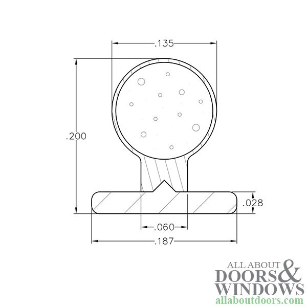 T-Slot Foam Filled Bulb .187 x .135 Diameter Bulb - Profile Dimensions