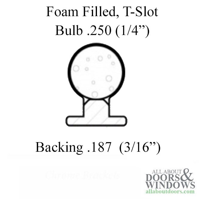 T-Slot Foam Filled Bulb Weatherstrip, .187 x .250 Diameter - Facing Profile